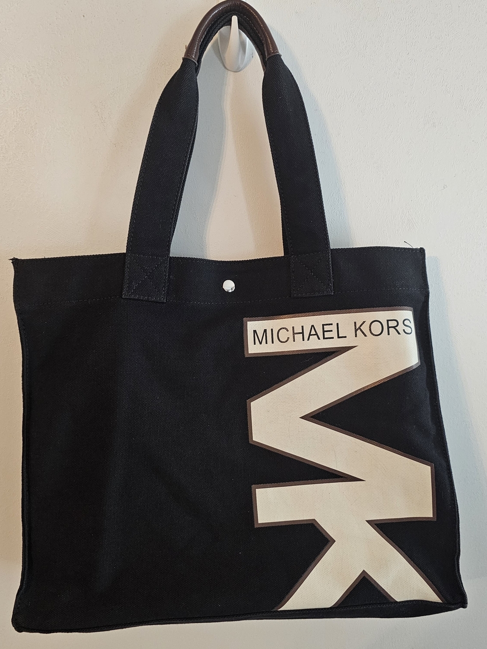 Michael Kors Black Canvas Tote Bag with Beige Logo 13"x 15"
